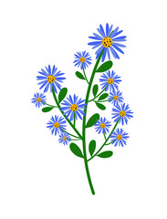 Branch of blue flowers.Illustration of blue flowers in flat style.