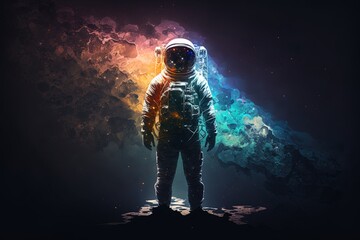 Obraz na płótnie Canvas An astronaut burning on fire of different colors with dark background, Generative ai. 