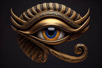 illustration of eye with a tear egyptian icon black background. AI - obrazy, fototapety, plakaty