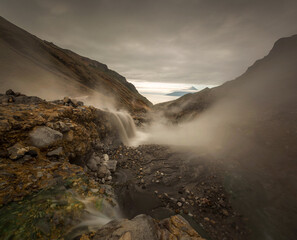 hot waterfalls, Northern Kuril Islands. Russia.