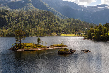 eine kleine Insel in einem Fluss in Norwegen