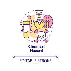 Chemical hazard concept icon. Products contamination. Food safety risk abstract idea thin line illustration. Isolated outline drawing. Editable stroke. Arial, Myriad Pro-Bold fonts used