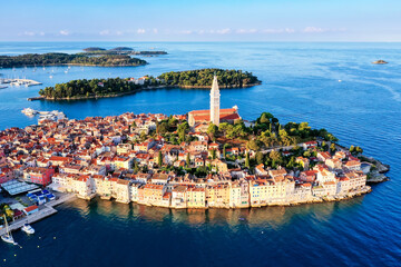 Rovinj, Croatia. Aerial view of the town on the west coast of the Istrian peninsula.