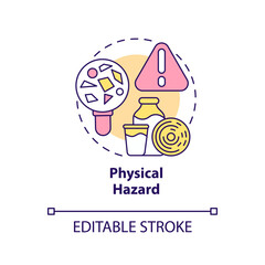 Fototapeta premium Physical hazard concept icon. Involving objects in products. Food safety risk abstract idea thin line illustration. Isolated outline drawing. Editable stroke. Arial, Myriad Pro-Bold fonts used