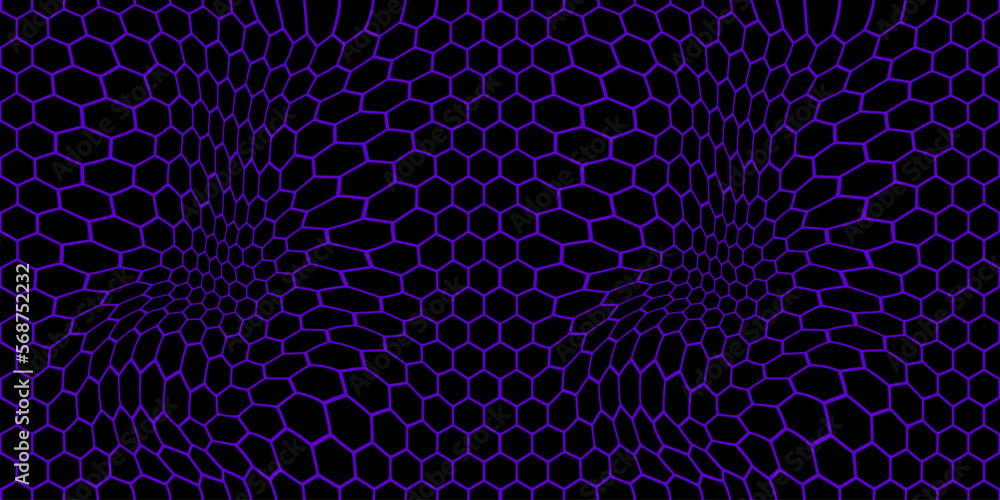 Poster Vector Hexagon Grid with Waves. Futuristic Metaverse Illustration. Liquid Wavy Net Seamless Pattern