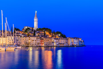 Rovinj, Croatia. Evening view of old town on the western coast of the Istrian peninsula.