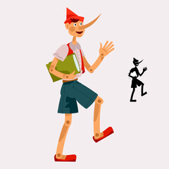 Fairy tale wooden boy with a long nose. Pinocchio.