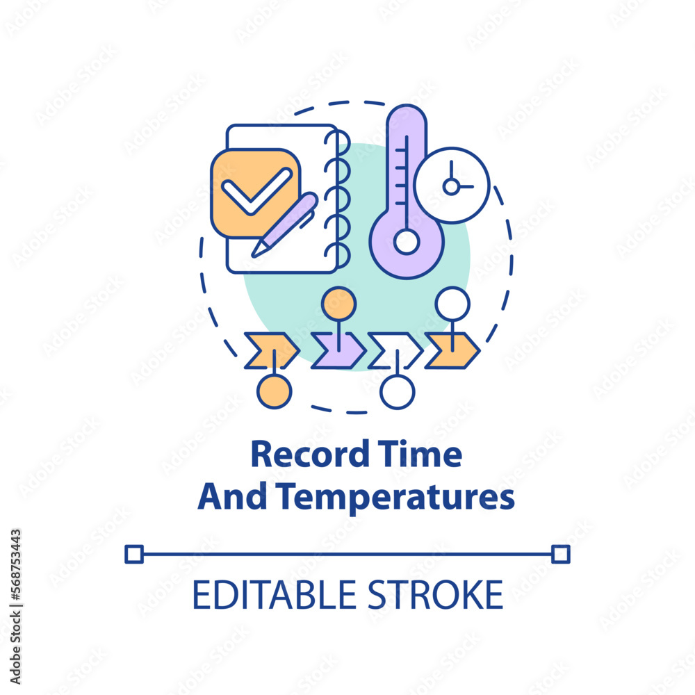 Aufkleber record time and temperatures concept icon. control system. haccp on practice abstract idea thin line