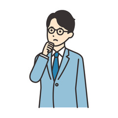 顎に拳をあてて悩むビジネスマンのイラスト素材
