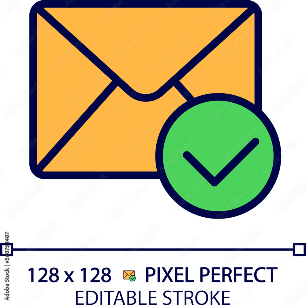 Poster envelope with checkmark pixel perfect rgb color icon. message delivered. email notification sign. co