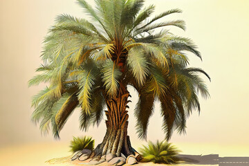 Fototapeta na wymiar palm trees with ripe dates at bodrum turkey. Generative Ai