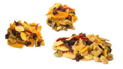 Mix of dried exotic fruit, mangos,slices of pineapples, passion fruit, papaya.