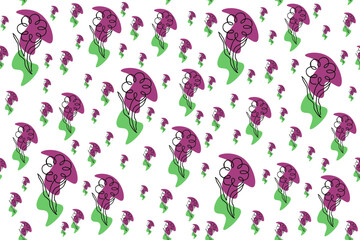 Colorful line art seamless pattern with chamomile on white background. Endless backdrop with flower. Floral wallpaper and bed linen print. Spring website banner with tulip repeat.