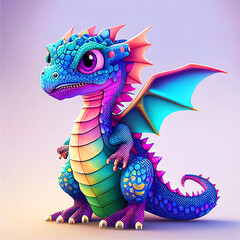 Adorable and cute dragon lizard Illustation, children-friendly cartoon in fantasy style, Generative AI