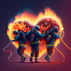 firefighters with heart on fire. Love concept
