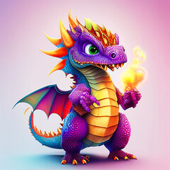 Adorable and cute dragon lizard Illustation, children-friendly cartoon in fantasy style, Generative AI
