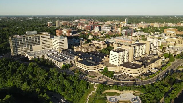 University of Michigan Hospital Complex, Ann Arbor Michigan, aerial drone view