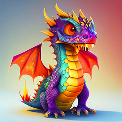 Adorable and cute dragon lizard Illustation, children-friendly cartoon in fantasy style, Generative AI