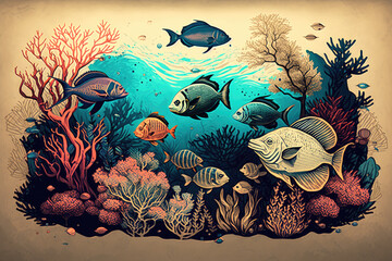 Fototapeta na wymiar Fish in the bottom of the ocean, generative ai