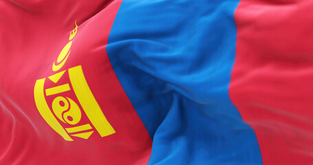 Detail of the Mongolia national flag waving in the wind