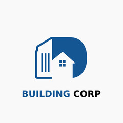 Letter D with House and Building Icon For Architect Construction Home Repair Business Logo Template
