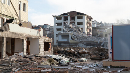 Earthquake in Turkey. Ruined houses after a massive earthquake in Turkey. Selective focus included.