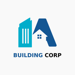 Letter A with House and Building Icon For Architect Construction Home Repair Business Logo Template