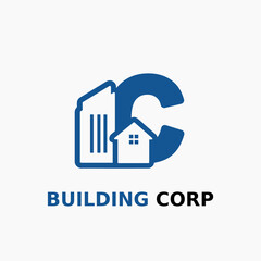 Letter C with House and Building Icon For Architect Construction Home Repair Business Logo Template