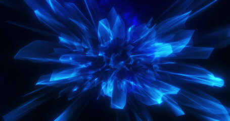 Fototapeta premium Abstract blue shiny glowing lines and waves energetic magical like a crystal, abstract background