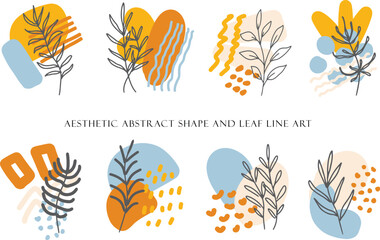 modern aesthetic abstract organic shape and leaf line art arrangement with neutral color	