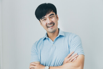 adult asian man.young male person.posing smiling laughing look excited surprised thinking positive happy people.empty space for text advertising.white background.attractive fashion