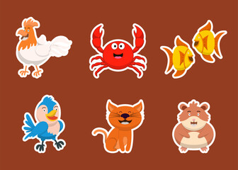 Bundle of isolated cute animal cartoon characters flat  vector illustration