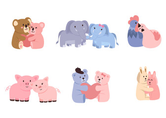 Bundle of isolated cute animal cartoon characters flat  vector illustration