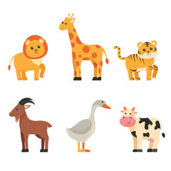 Fototapeta na wymiar Bundle of isolated cute animal cartoon characters flat vector illustration