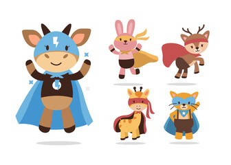 Obraz na płótnie Canvas Bundle of isolated cute animal cartoon super hero characters flat