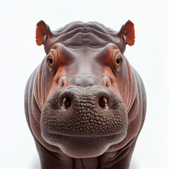 Adult red hippopotamus close-up isolated on a white background. Generative AI.