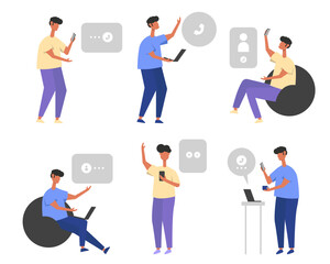 Set of man work from home cartoon character collection