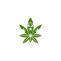 Cannabis leaf combination with alien. Logo design.