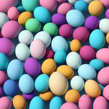 Smooth 3D rendered Easter Eggs Of Random Smooth Pastel Colors created with Generative AI Technology © KeeHong