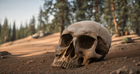 Obraz premium a skull sitting in the middle of some grass - Generative AI