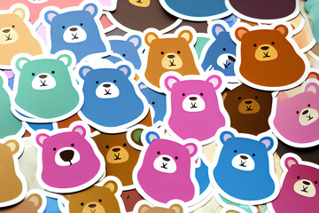 Colorful Bear Stickers In Pink, Blue, Green, Brown That Forms A Seamless Background created with Generative AI Technology