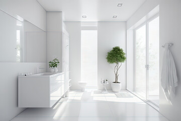 Fototapeta na wymiar White apartment interior. Bathroom. Generative AI