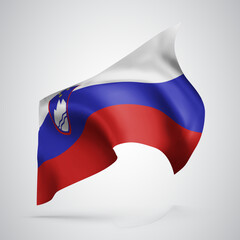 Slovenia, vector flag with waves and bends waving in the wind on a white background