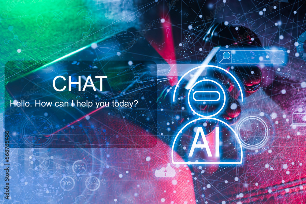 Aufkleber artificial intelligence. man using technology smart robot ai, chatbot chat with ai, enter command pr