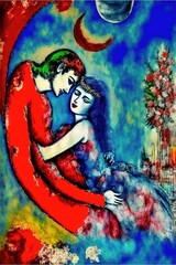 Plakat portrait of lovers, abstraction, painting, canvas print, stylization