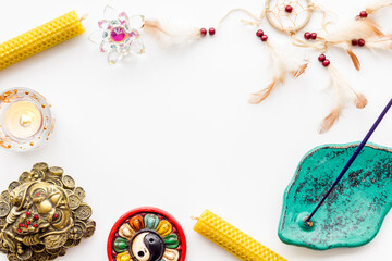 Asian therapy and relaxation background with incense and candles