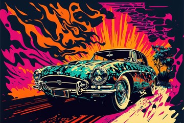 Naklejka na ściany i meble cool hell auto illustration, pop art, abstract