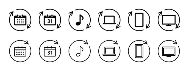 サブスク定額制、サブスクリプション月額サービスのベクターイラストア白黒イコン素材
