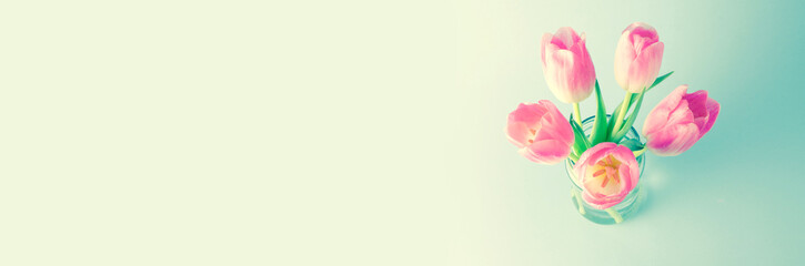 Beautiful pink tulips in jar