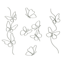 Hand-drawn continuous line art butterflies artwork elegant linear illustration  - obrazy, fototapety, plakaty